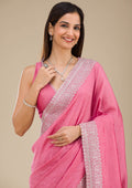 Onion Pink Zariwork Soft Silk Saree