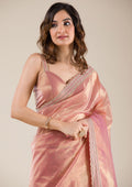 Onion Pink Zariwork Tissue Saree