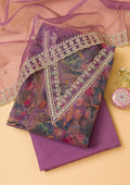 Purple Printed Organza Unstitched Salwar Suit